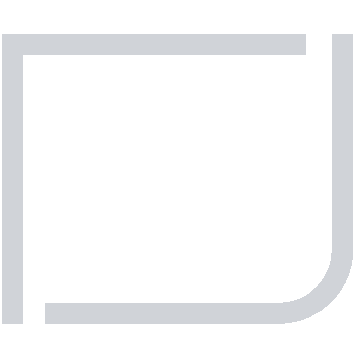 A thick gray line forms an incomplete rectangle with a curved lower right corner on a light gray background.