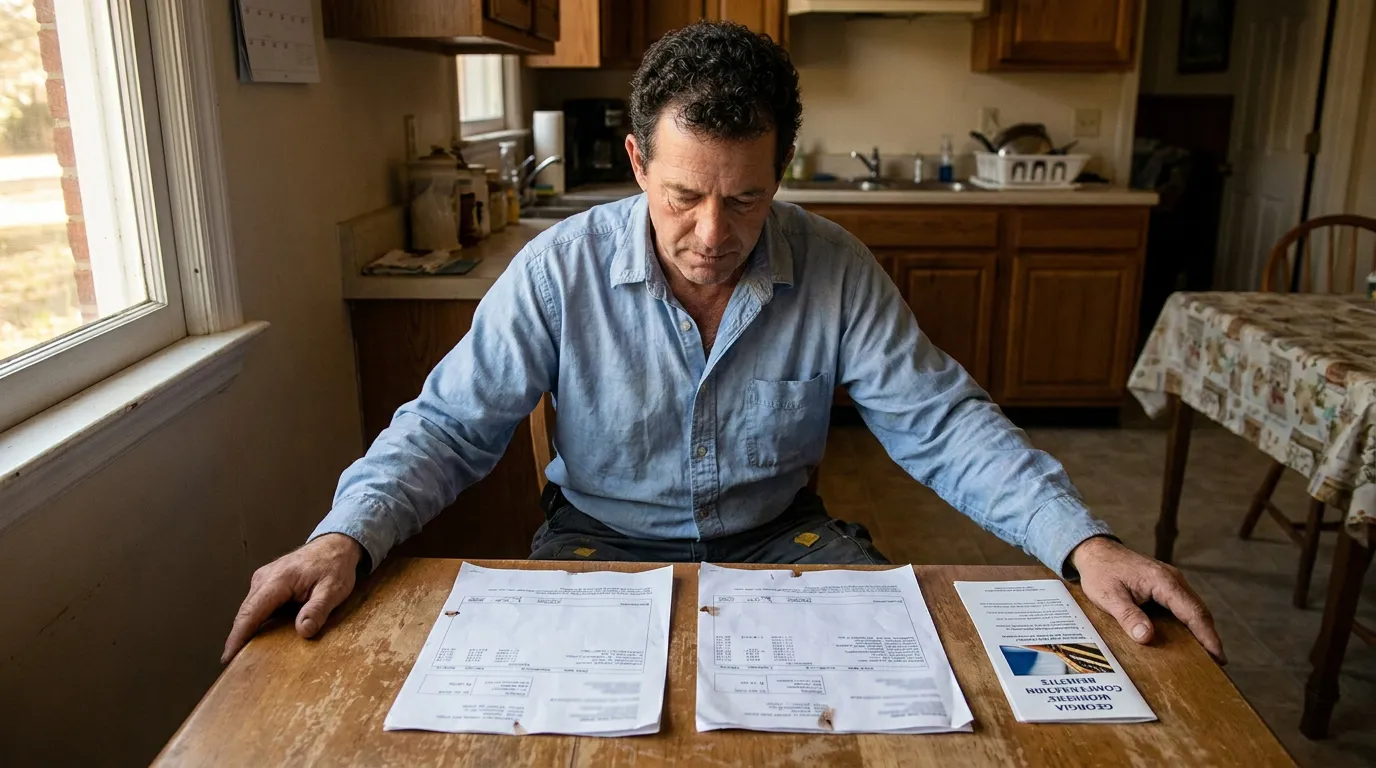 man reviewing Georgia Workers Compensation Benefits documents at kitchen table